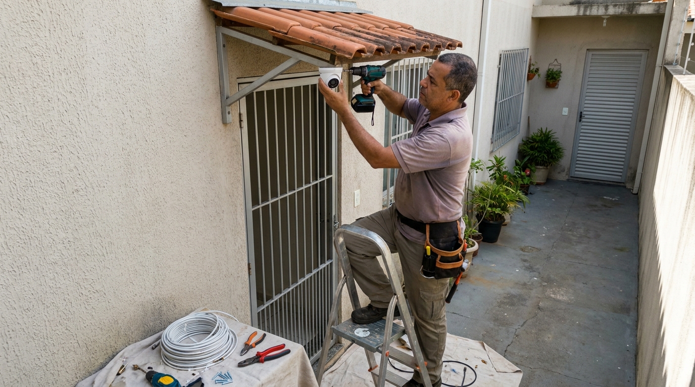 Eletricista instalando cameras de seguranca em Campinas‑SP