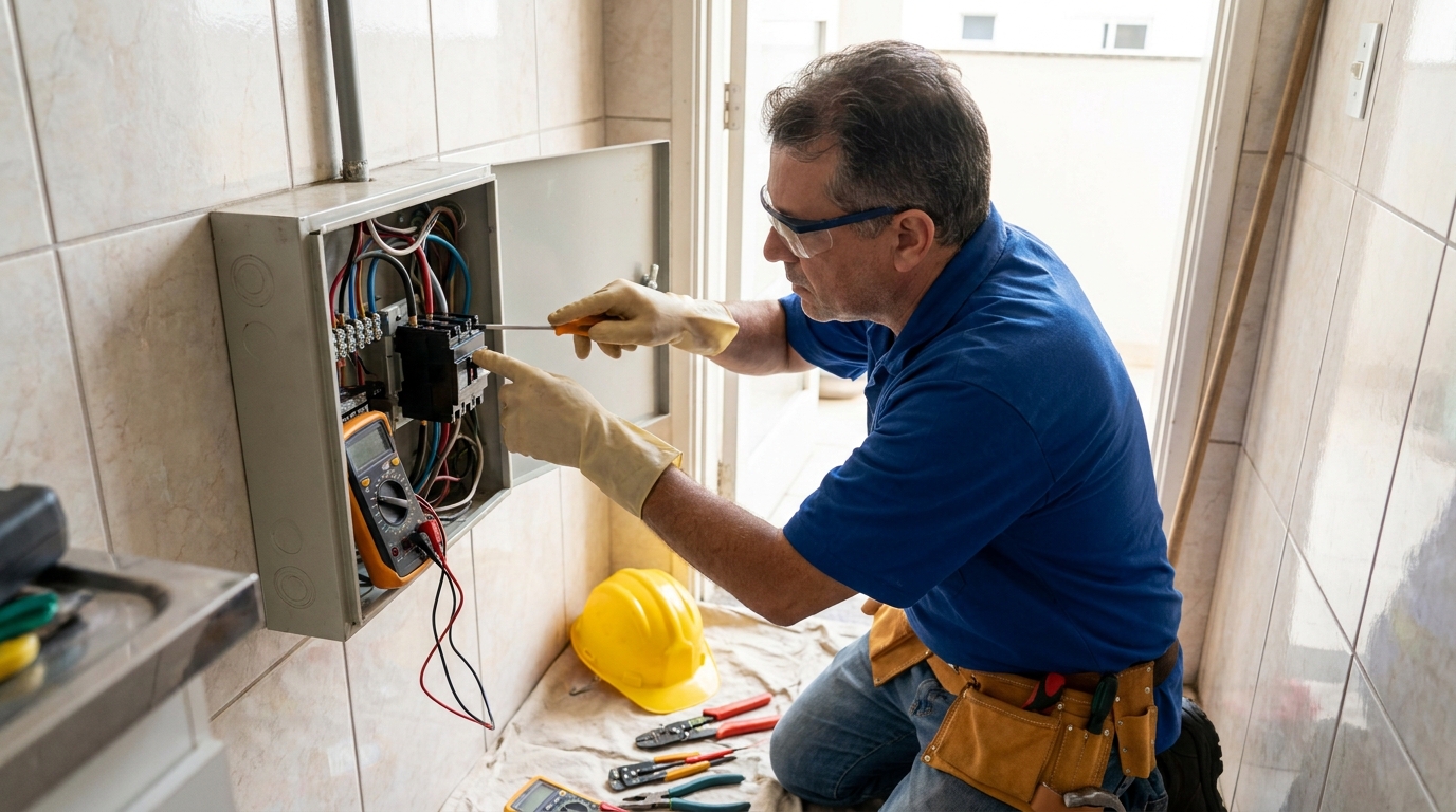 Eletricista instalando disjuntor em Campinas‑SP